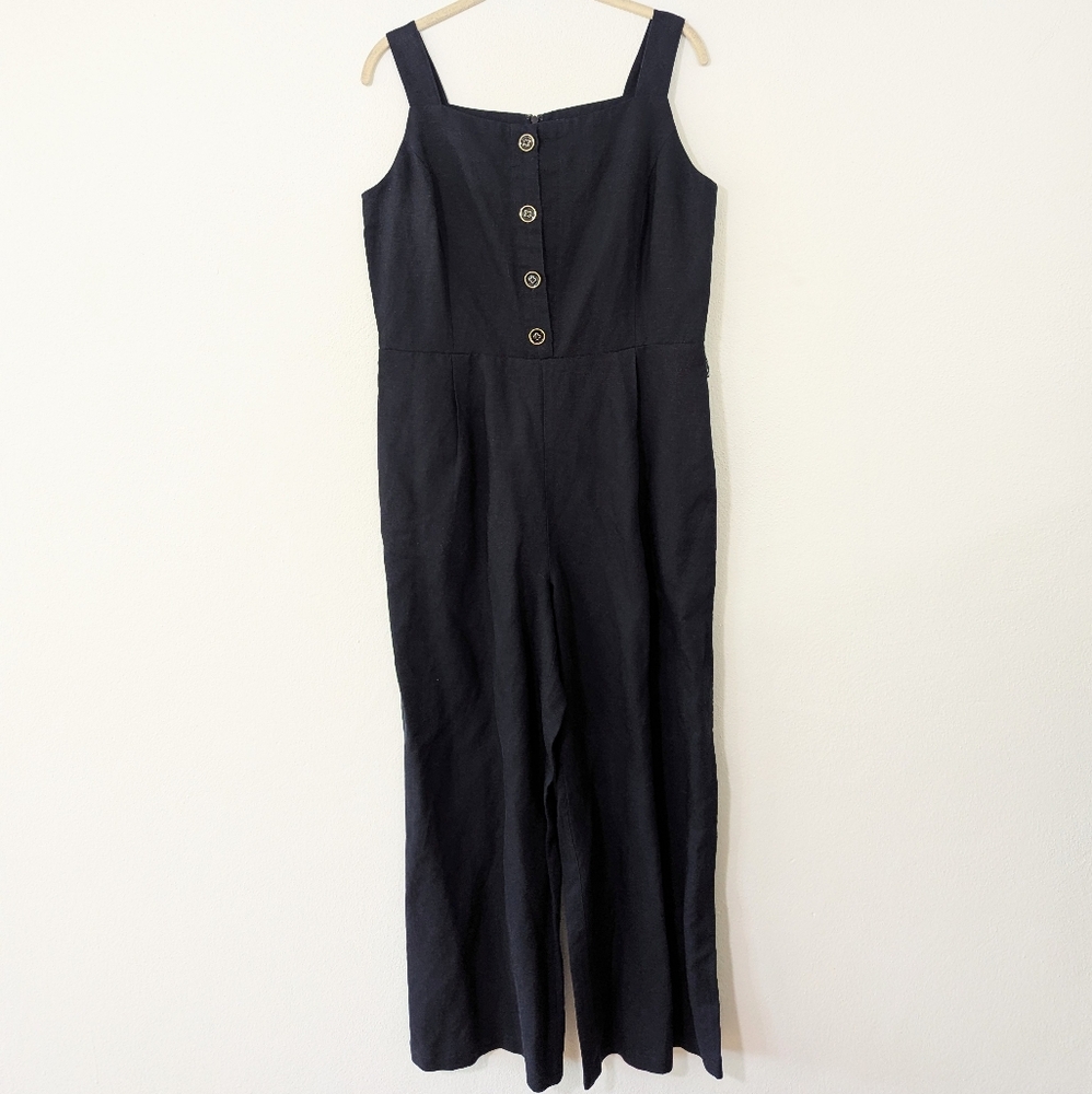 J. Mclaughlin Adalyn Linen Blend Jumpsuit Wide Leg Square Neck Sleeveless Blue 8